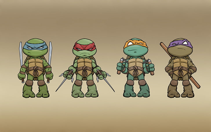 Chibi Illustration der jugendlichen mutierten Ninja-Schildkröten, Minimalismus, TMNT, jugendliche mutierte Ninja-Schildkröten, HD-Hintergrundbild