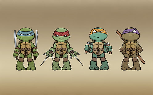 Teenage Mutant Ninja Turtles chibi illustration, minimalism, TMNT, Teenage Mutant Ninja Turtles, HD wallpaper HD wallpaper