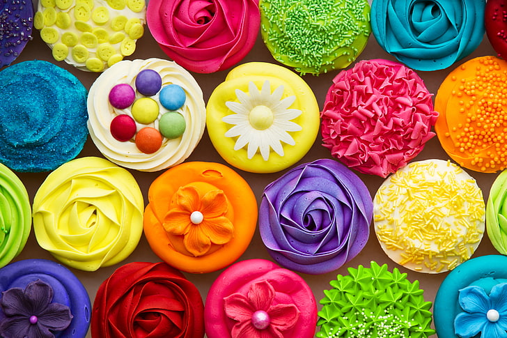 assorted cupcakes, colorful, cake, dessert, sweet, Cupcakes, HD wallpaper