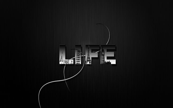 Черно-белая жизнь, фон, темнота, буквы жизни, HD обои