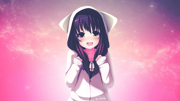Anime Girls, Blushing, Hoodie, Manga, Cute, anime girls, blushing, hoodie, manga, cute, HD wallpaper
