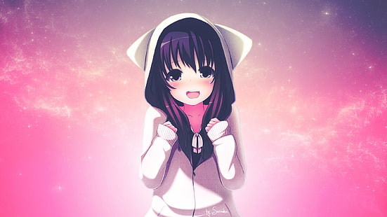Anime Girls, Blushing, Hoodie, Manga, Cute, anime girls, blushing, hoodie, manga, cute, HD wallpaper HD wallpaper