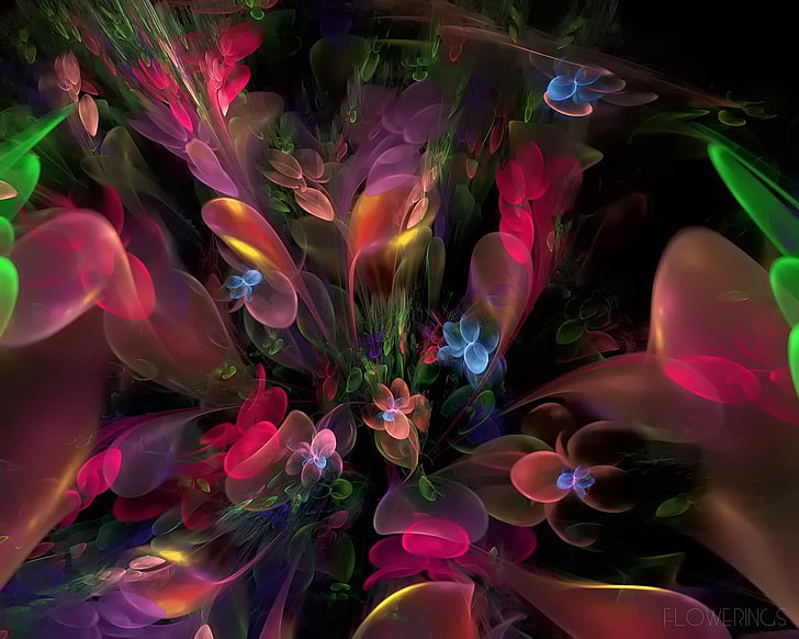 multicolored digital wallpaper, fractal, flowers, multicolored, smoke, HD wallpaper