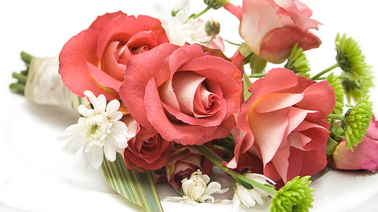 赤いバラの花束、花束、組成、美しい、バラ、花、 HDデスクトップの壁紙 HD wallpaper