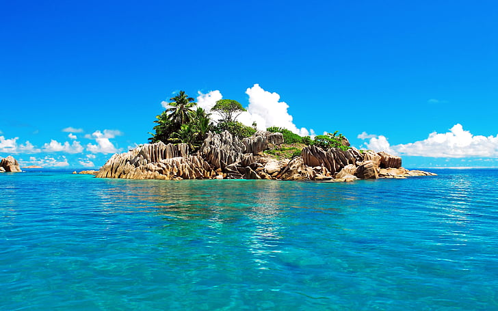 green and brown island under white clouds during daytime, St. Pierre Island, Seychelles, HD wallpaper