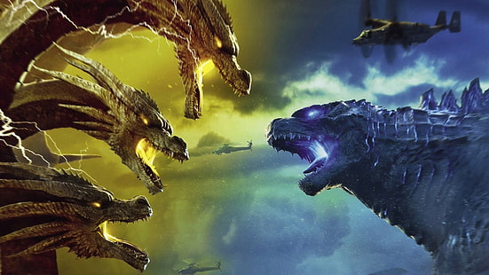 Godzilla, Godzilla, rei dos monstros !, Godzilla: rei dos monstros, rei Ghidorah, HD papel de parede HD wallpaper