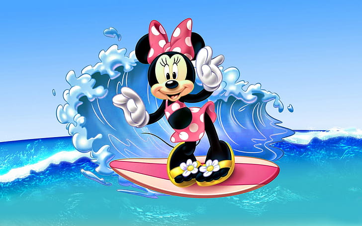 ミニーマウスサーフィン海波画像ディズニー壁紙Hd 1920×1200、 HDデスクトップの壁紙
