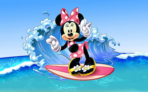 Minnie Mouse Surfing Sea Waves Images Disney Wallpaper Hd 1920 × 1200, HD tapet HD wallpaper
