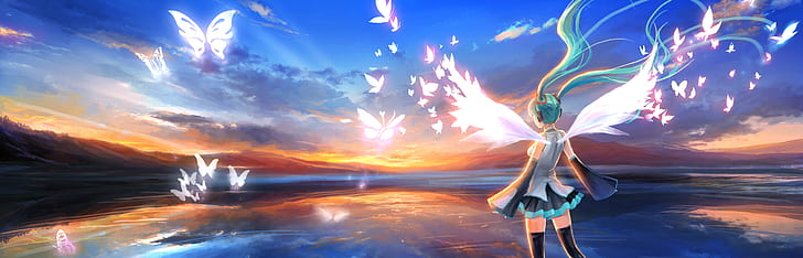 zwei Monitore, Hatsune Miku, Vocaloid, HD-Hintergrundbild