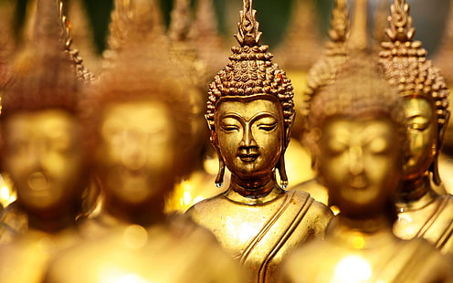 Медни статуи на Господ Буда, кафяви скулптури на индуски Буда, Бог, Господ Буда, Буда, статуя, Господ, HD тапет HD wallpaper