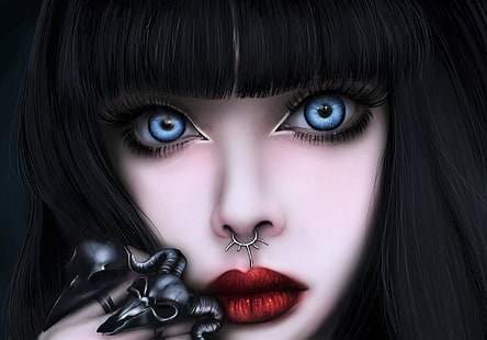 Fantasi, kvinnor, svart hår, blå ögon, ansikte, flicka, gotisk, kvinna, HD tapet HD wallpaper