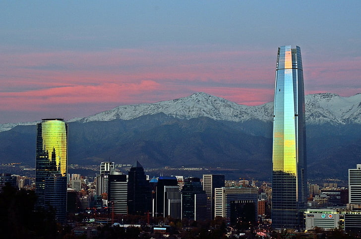 paesaggio urbano, Santiago del Cile, grattacieli, città, montagne, Sfondo HD