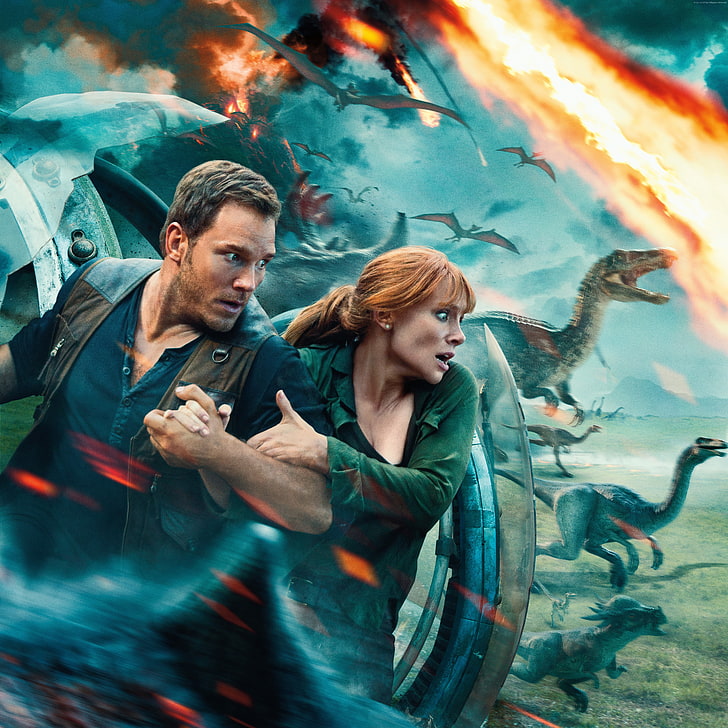 Jurassic World: Fallen Kingdom, Chris Pratt, dinosaur, Bryce Dallas Howard, 5k, HD wallpaper