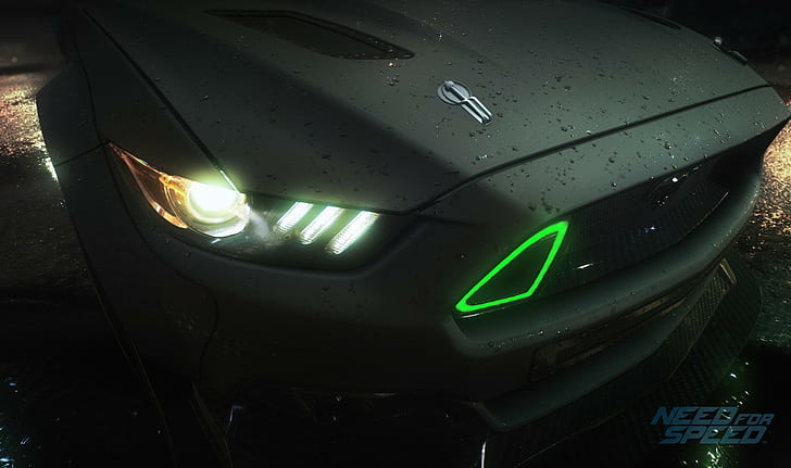 アニメレーシングカービデオゲーム2015フォードマスタングRTRスピードフォードマスタングシェルビーブラックグリーン、 HDデスクトップの壁紙