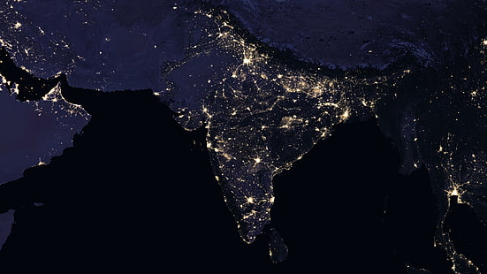 인도, 나사,지도, 도시 불빛, 밤, 빛, 지구, 어둠, 행성, 네팔, 위성 이미지, 중동, 아시아, HD 배경 화면 HD wallpaper