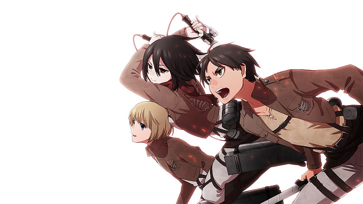 Shingeki no Kyojin Eren, Mikasa und Armin als Hintergrundbild, Shingeki no Kyojin, Mikasa Ackerman, Eren Jeager, Armin Arlert, Anime, Anime Girls, Anime Boys, HD-Hintergrundbild