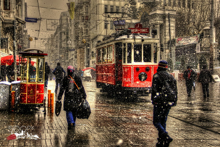 사진 도시 겨울 눈 터키 이스탄불, HD 배경 화면