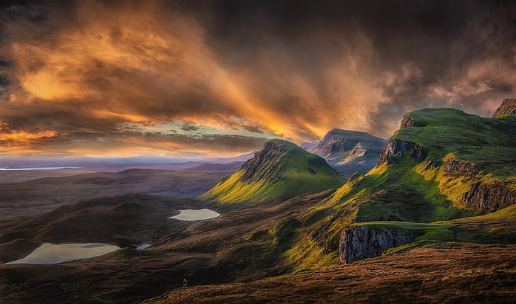 mountains, clouds, Scotland, cliff, grass, nature, landscape, UK, HD wallpaper