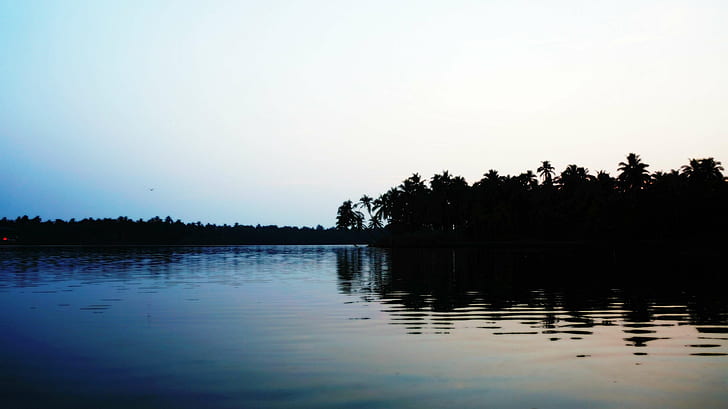 синий, собственная страна богов, невероятная Индия, Керала, река, небо, одиночество, HD обои