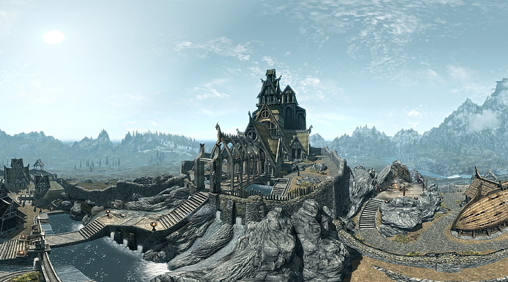 Whiterun, Vogelperspektive - The Elder Scrolls ..., braune Betonstrukturillustration, Spiele, The Elder Scrolls, HD-Hintergrundbild