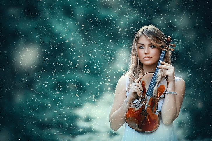 girl, violin, the beauty, Alessandro Di Cicco, Ice breaker, HD wallpaper