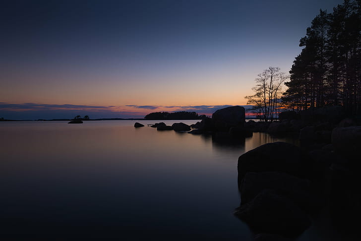 日没時の水域、日没、水域、コトカ、フィンランド、夜、海、屋外、穏やかな、夜、自然、夕暮れ、水、反射、風景、空、 HDデスクトップの壁紙