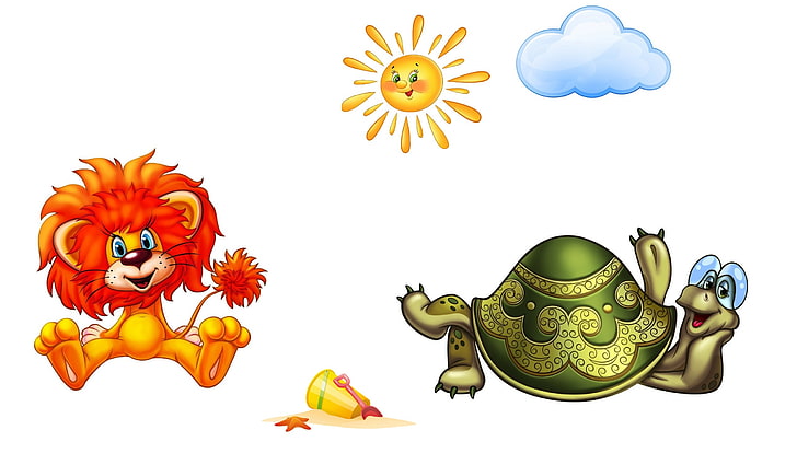mood, cartoon, turtle, art, picture, the sun, lion, children's, HD wallpaper