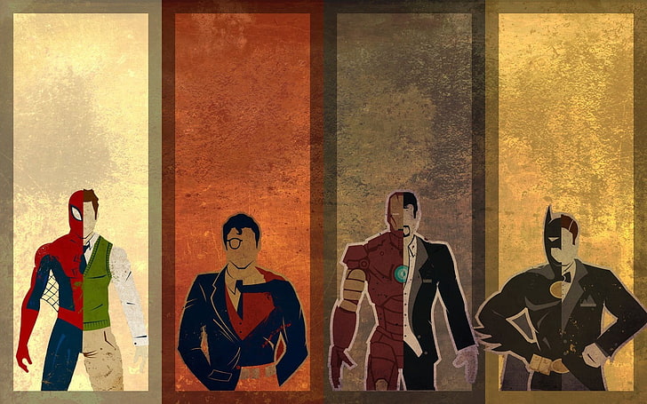 Ilustracja Batmana, superbohater, Iron Man, Batman, Superman, Spider-Man, Tapety HD