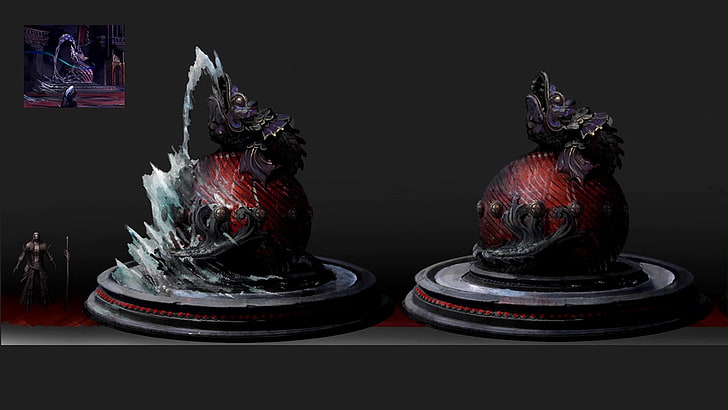 två svart-röda keramiska monsterfigurer, videospel, konceptkonst, Castlevania, Castlevania: Lords of Shadow 2, HD tapet