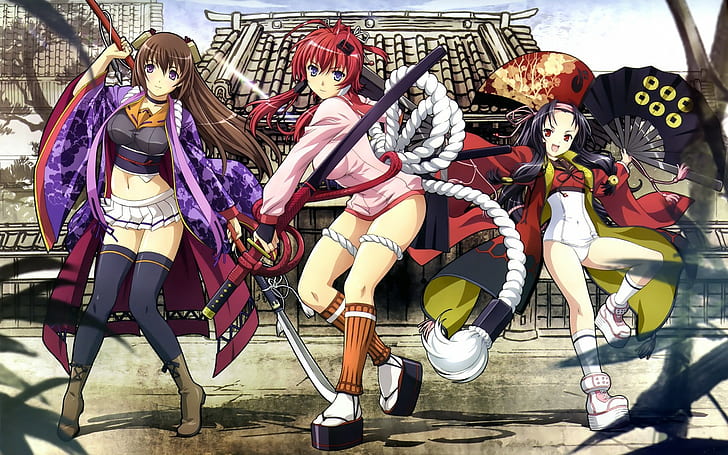 Hyakka Ryouran Samurai Girls, Sanada Yukimura, Tokugawa Sen, anime, dziewczyny, anime, Yagyuu Juubei, Tapety HD
