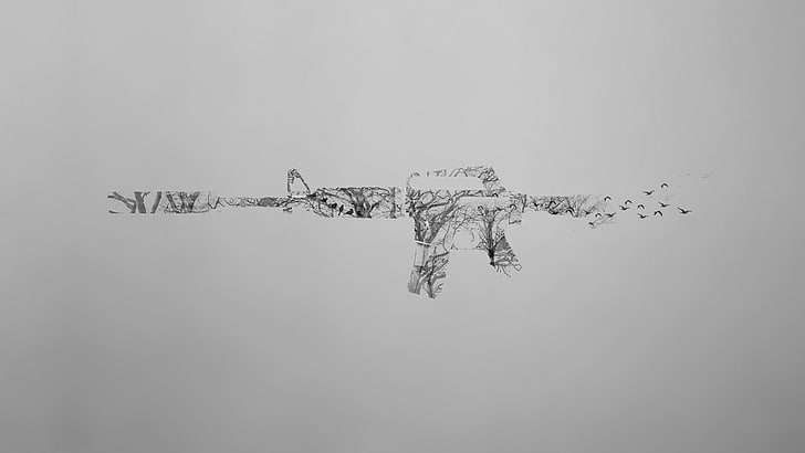 M4A1-S, Bäume, Vögel, Minimalismus, HD-Hintergrundbild