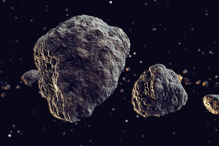 two black and white stone, meteors, space art, universe, HD wallpaper