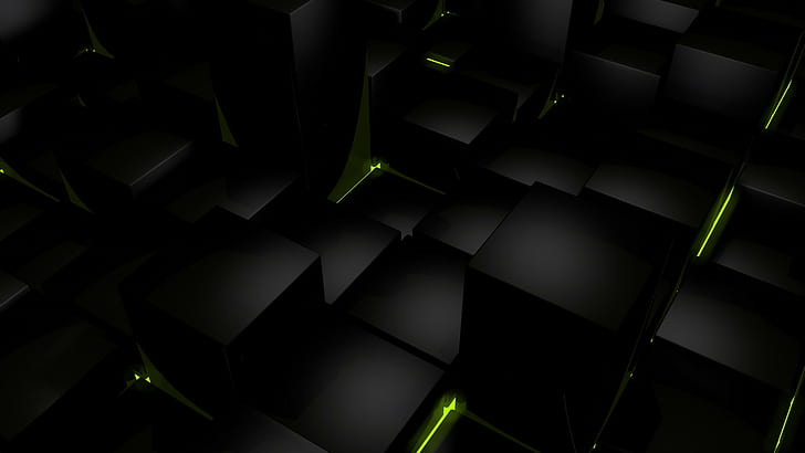 computer, cubes, dark, glow, graphics, HD wallpaper