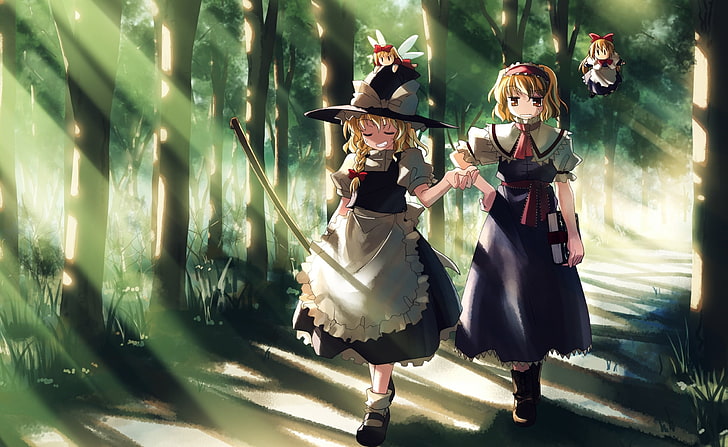 Anime Wizard Girl, two girls in dresses animated character wallpaper, Artistic, Anime, Girl, Wizard, HD wallpaper