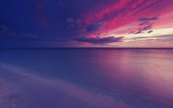 pintura abstracta púrpura y blanca, mar, nubes, cielo, naturaleza, Fondo de pantalla HD