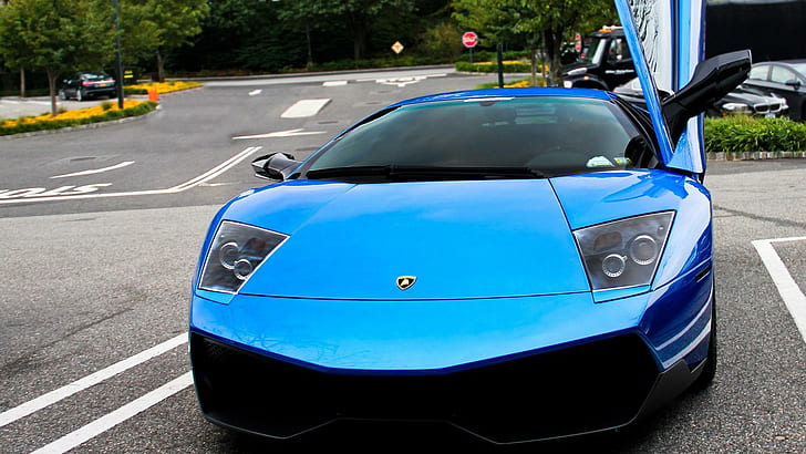 Niebieskie Lamborghini Car, niebieskie lamborghini murcielago, lamborghini, niebieskie, samochody, Tapety HD