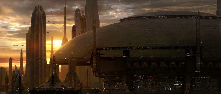 Gwiezdne wojny, Coruscant, futurystyczne miasto, science fiction, Tapety HD