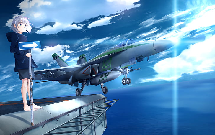 Anime, Original, Avión, Chica, Jet Fighter, Fondo de pantalla HD