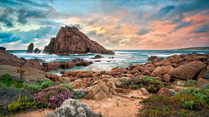Australien Coast Ocean West Beach Stones Rock Bows Landskap Sunset Sunset Ultra Bakgrundsbilder och bärbar dator 3840 × 2160, HD tapet