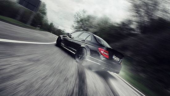 Mercedes AMG Black Series Drift Motion Blur HD, автомобили, черный, размытие, движение, мерседес, дрифт, амг, серия, HD обои HD wallpaper