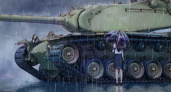 gadis anime, tank, M103, hujan, payung, Wallpaper HD HD wallpaper