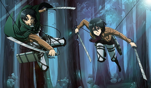 Anime, Attack On Titan, Levi Ackerman, Mikasa Ackerman, Shingeki No Kyojin, HD wallpaper HD wallpaper