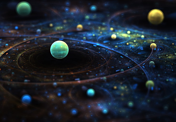قطرات فوق السطح الأسود ، الفضاء ، الكون ، الفن الرقمي ، الكوكب، خلفية HD