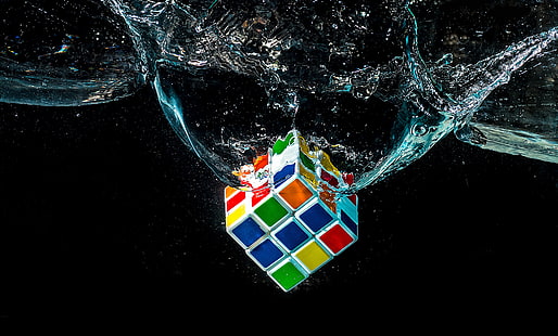 3 by 3 Rubik's cube, water, macro, Rubik's cube, puzzle, HD wallpaper HD wallpaper
