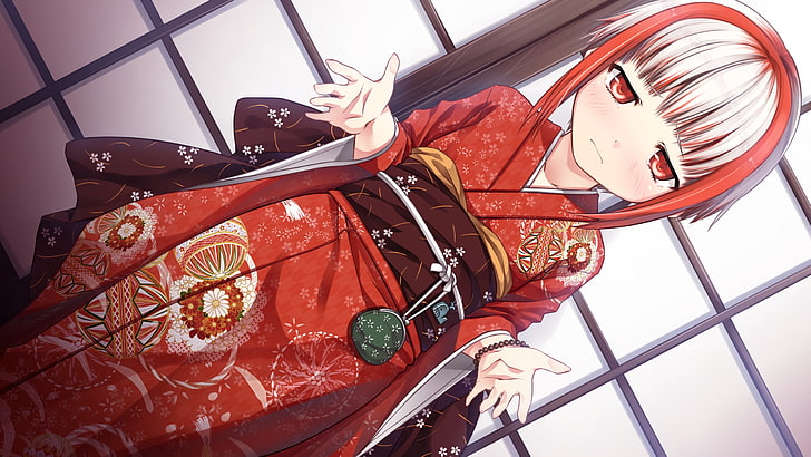 woman in red kimono wallpaper, monobeno, sumi, girl, kimono, sadness, HD wallpaper