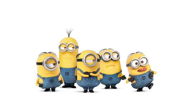 cartoon, yellow, shoes, glasses, white background, gloves, characters, jumpsuits, Minions, five, HD wallpaper