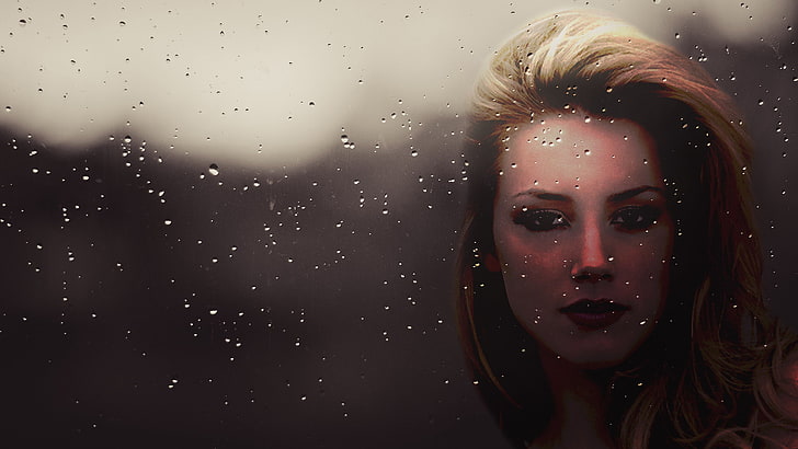 ภาพวาดผู้หญิงผมสีน้ำตาลแอมเบอร์เฮิร์ดคนดังน้ำบนแก้วงานศิลปะใบหน้าผู้หญิง, วอลล์เปเปอร์ HD