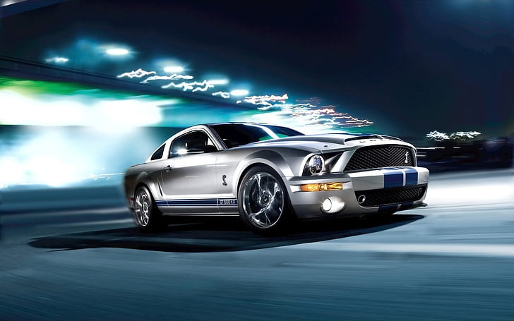 Ford Shelby GT500KR, silberne Sportwagenillustration, Shelby GT, Mustang GT, Ford Mustang, HD-Hintergrundbild