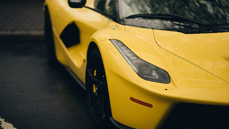 黄色のスーパーカー、フェラーリ、黄色の車、車、ハイブリッド、フェラーリラフェラーリ、 HDデスクトップの壁紙