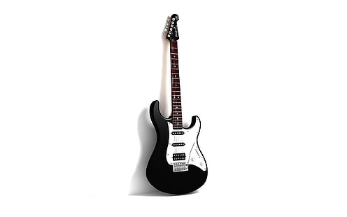 guitarra, guitarra eléctrica, instrumento musical, fondo blanco, fondo simple, Fondo de pantalla HD HD wallpaper